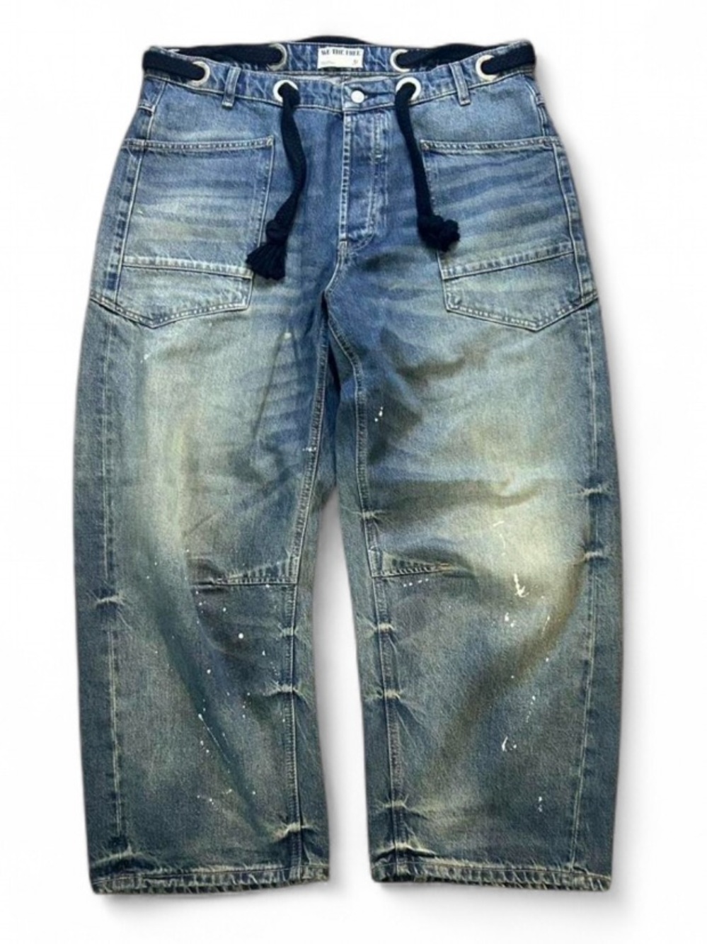 Free People We The Free Moxie Paint Splatter Barrel Jeans Rope Tie Carpenter 31 - Picture 5 of 8
